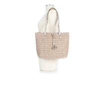 Bueno Of California Straw Top Zip Tote Handbag