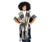 AW Items Checkered Brushed Kimono with Fringe