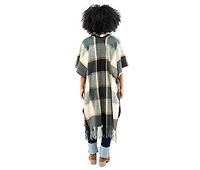 AW Items Checkered Brushed Kimono with Fringe