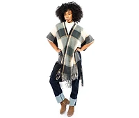 AW Items Checkered Brushed Kimono with Fringe