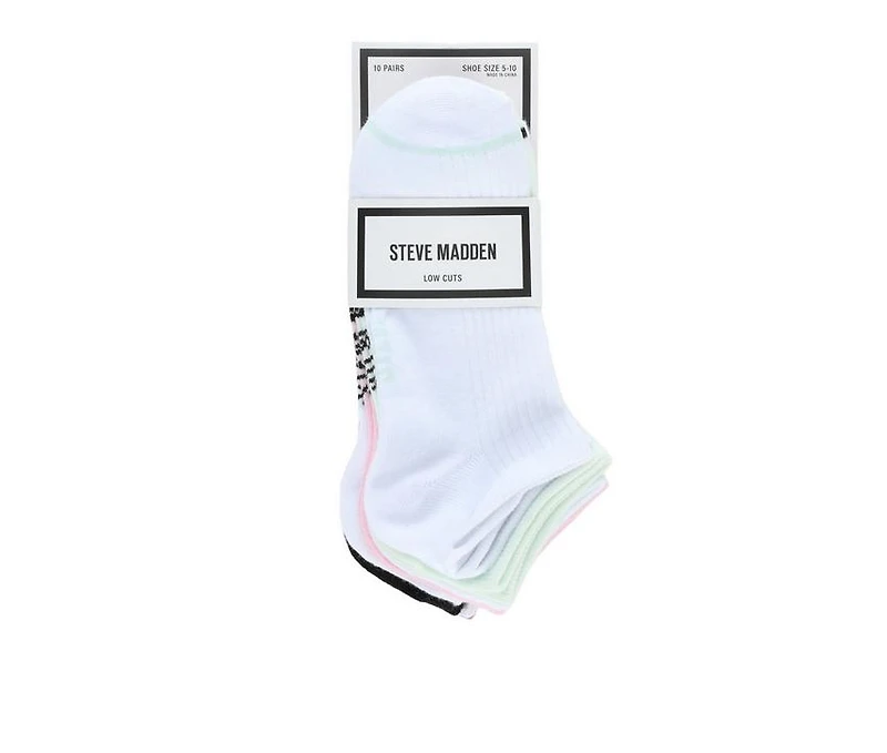 Steve Madden 10 Pair Ribbed Toe Stripe Low Cut Socks