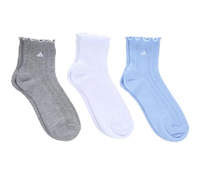 Adidas 3 Pack Womens Ruffle Quarter Socks