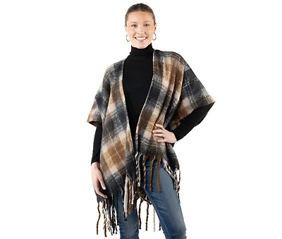 AW Items Plaid Fringe Kimono