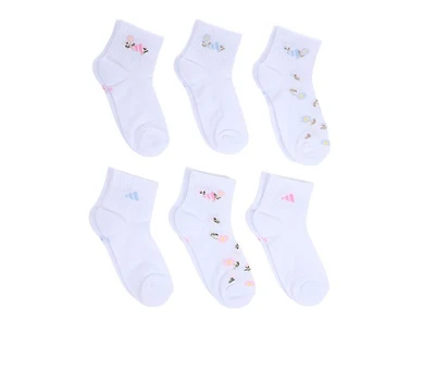 Adidas Girls' 6 Pair Cushioned Graphic Quarter Socks