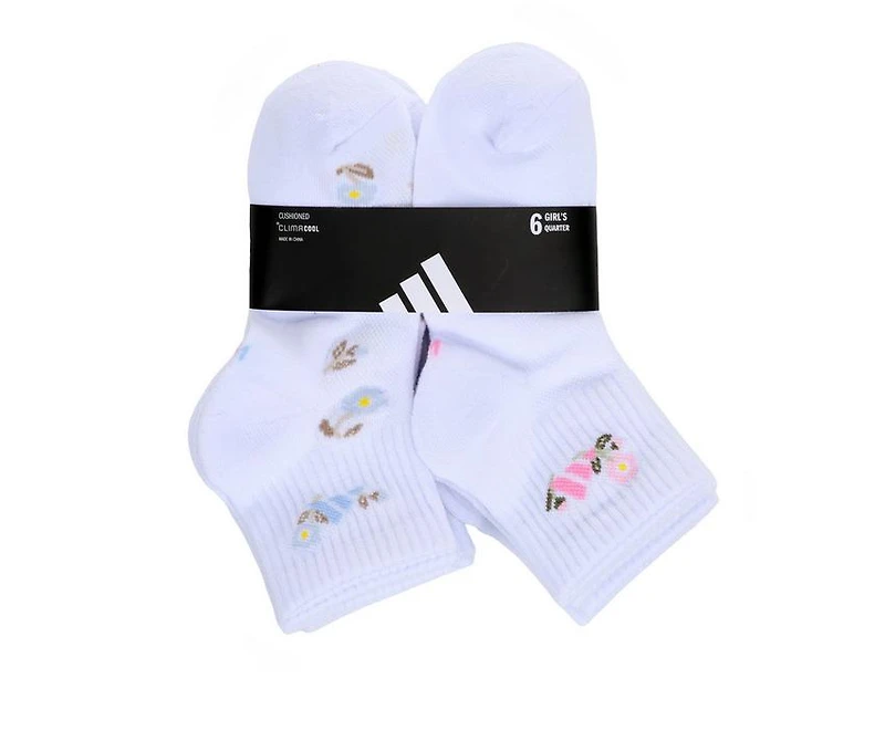 Adidas Girls' 6 Pair Cushioned Graphic Quarter Socks