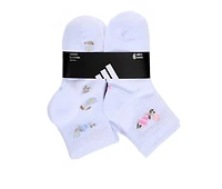 Adidas Girls' 6 Pair Cushioned Graphic Quarter Socks