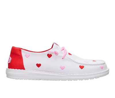 Girls' HEYDUDE Wendy Youth Embroidered Hearts Boat Shoes
