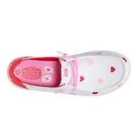 Girls' HEYDUDE Wendy Youth Embroidered Hearts Boat Shoes