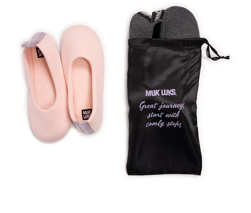 MUK LUKS Women's Travel Ballerina 2 Pack Slippers