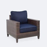 Catalina Club Chair- Brown Wicker- Navy Cushions