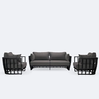 Capri Conversation Set – Black Frame - Ash Grey Cushions