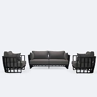 Capri Conversation Set – Black Frame - Ash Grey Cushions