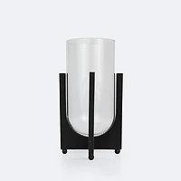 Glass Hurricane on Wooden Base - Large