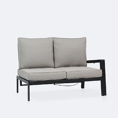 Elloise Right Hand Facing Reclining Loveseat- Black Frame, Grey Clay Cushions