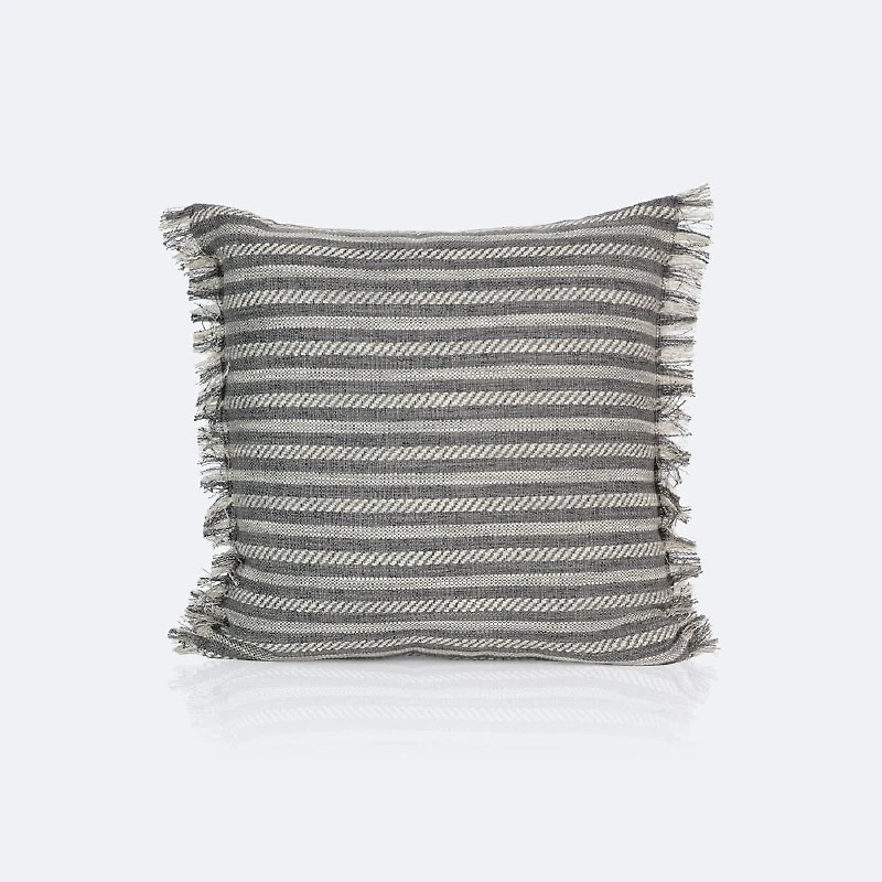 18"x18" Throw Pillow - Grey Stripes with Fringe