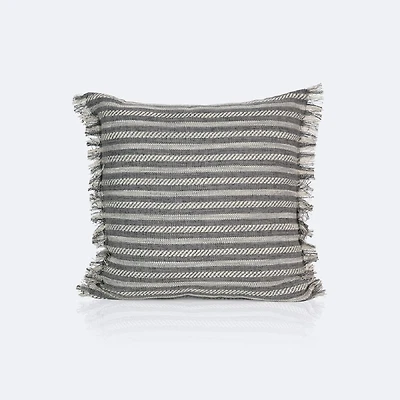 18"x18" Throw Pillow - Grey Stripes with Fringe