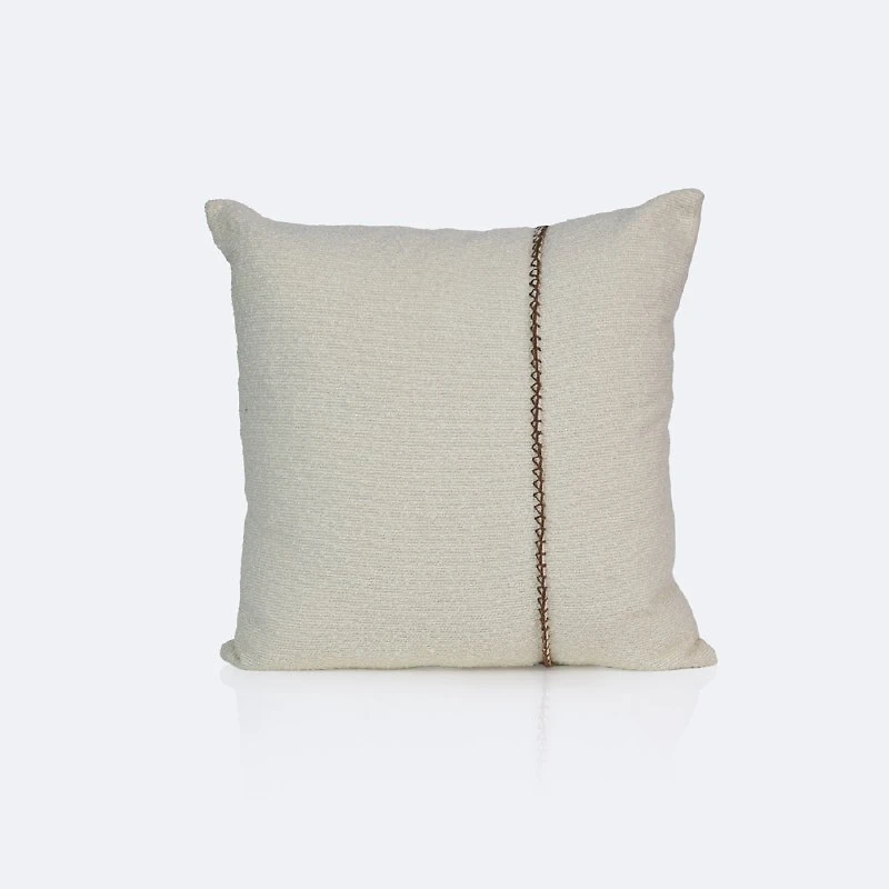 18"x18" Throw Pillow - Ivory Boucle with Stitching