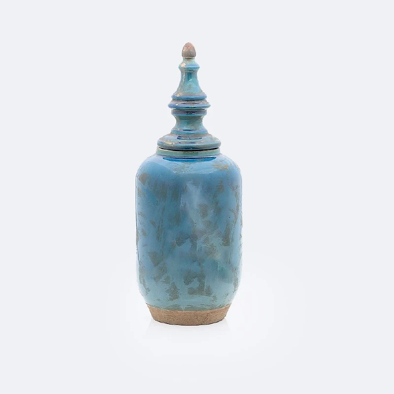 Ceramic Stone Blue Jar w/Lid