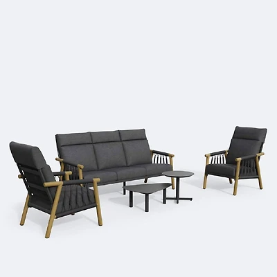 Kaiya Conversation Set - Brushed Wood Frame / Graphite Cushion