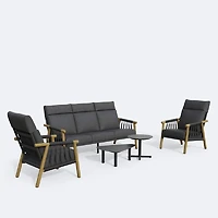 Kaiya Conversation Set - Brushed Wood Frame / Graphite Cushion