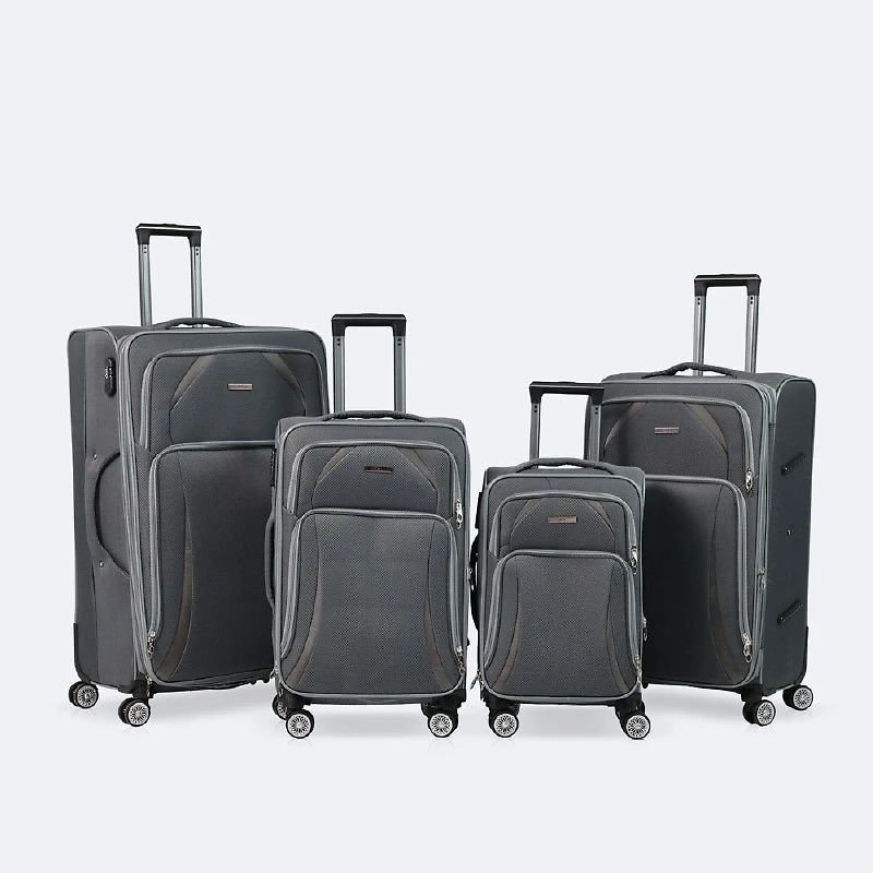 4-Piece Soft Side Spinner Wheels Luggage Set- Grey
