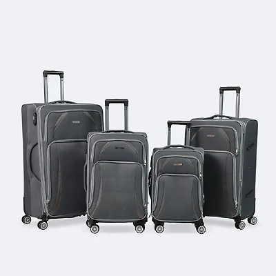 4-Piece Soft Side Spinner Wheels Luggage Set- Grey