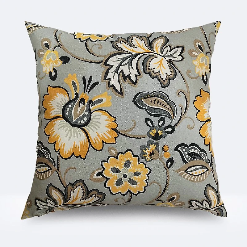 Throw Pillow 18"x18" - Grey & Yellow Floral Paisley