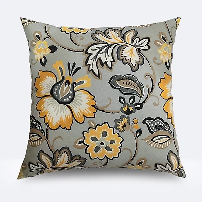 Throw Pillow 18"x18" - Grey & Yellow Floral Paisley