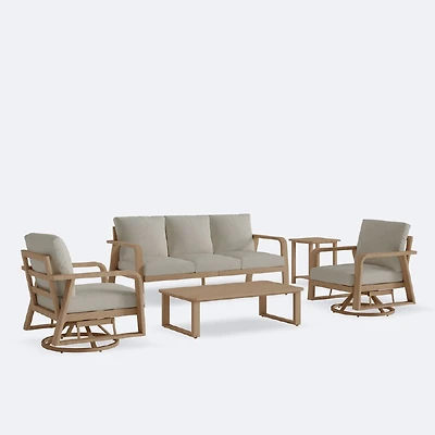 Randall Conversation Set - Woodlook Oak Frame / Limestone Cushions