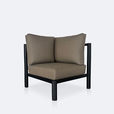 Rumi Corner Chair - Woodlook/Black Frame / DotBella Truffle Cushion
