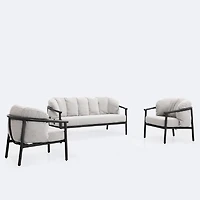 Shay Chair Set - Black Frame - Textured Oat Cushion 