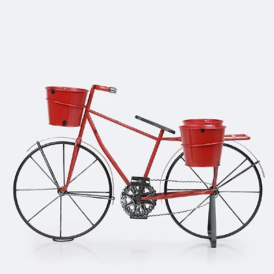 Decorative Metal Bicycle Planter - Red