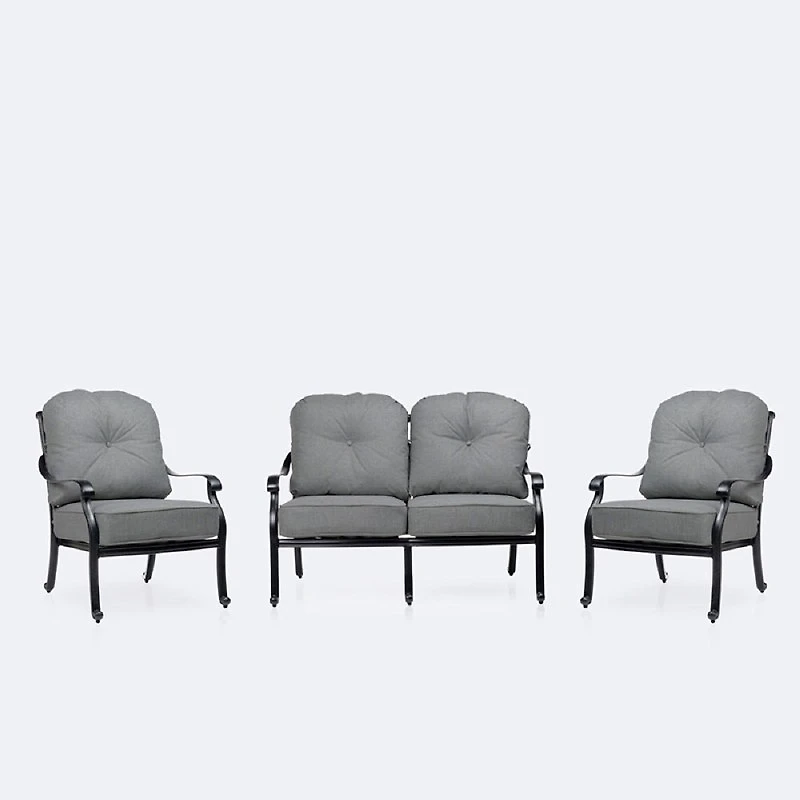 Blanca Loveseat Conversation Set – Black Tippet Frame – Dark Grey Cushions
