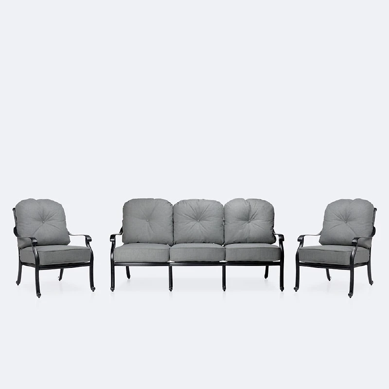 Blanca Sofa Conversation Set – Black Tippet Frame – Dark Grey Cushions