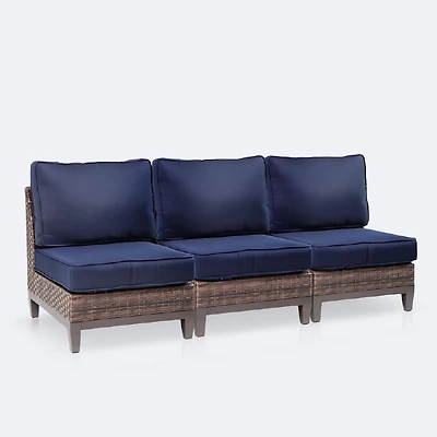 Catalina Bench - Brown Wicker/ Navy Cushion