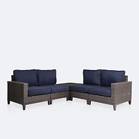 Catalina Coffee Table Corner Sectional - Brown Wicker/Navy Cushions