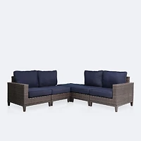 Catalina Ottoman Corner Sectional - Brown Wicker- Navy Cushions