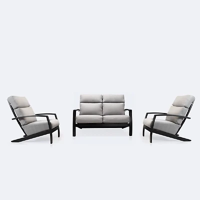 Cole Loveseat Conversation Set - Black Frame - Light Grey Cushion