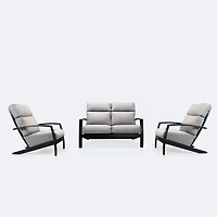 Cole Loveseat Conversation Set - Black Frame - Light Grey Cushion