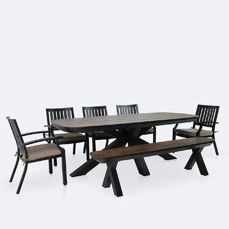 Ethan Dining Set with Ethan Bench and Belvedere Armchairs - Black