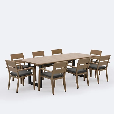 Harbour Dining Set - Seats 8 -  Woodlook Frame  /  Dark Grey Cushion