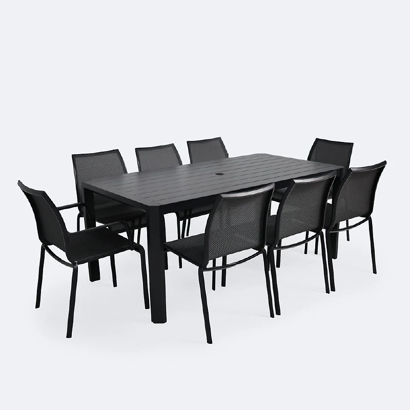 Holiday Extendable Table Dining Set - 8 Seats- Black Frame / Shadow Sling