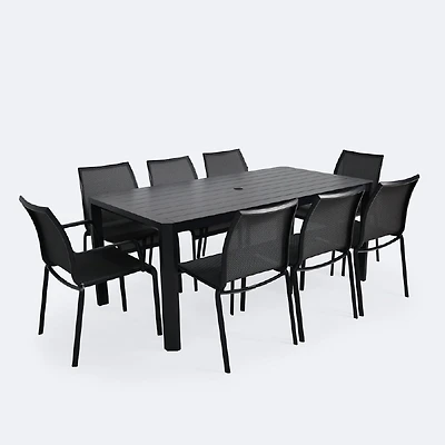 Holiday Extendable Table Dining Set - 8 Seats- Black Frame / Shadow Sling