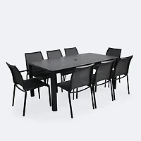 Holiday Extendable Table Dining Set - 8 Seats- Black Frame / Shadow Sling
