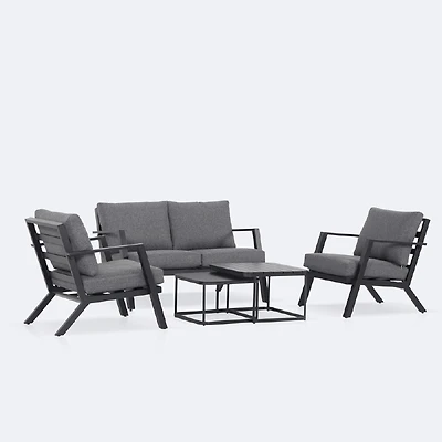 Kyoto Conversation Set – Black Frame - Charcoal Cushions