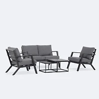 Kyoto Conversation Set – Black Frame - Charcoal Cushions