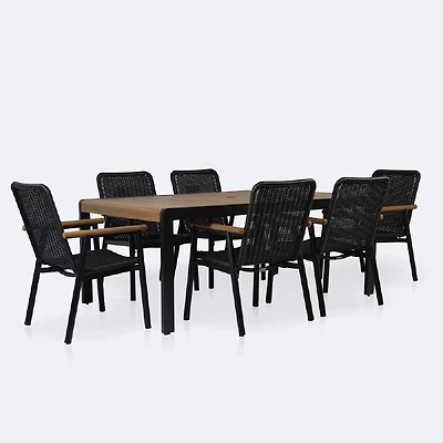 Napa Dining Set- Black Frame - Wood-look Slat Table Top - Seats 6
