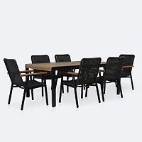 Napa Dining Set- Black Frame - Wood-look Slat Table Top - Seats 6