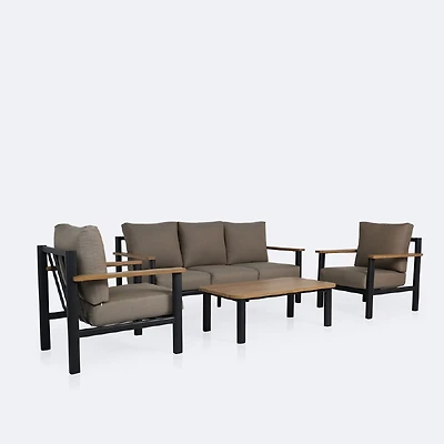 Rumi Sofa Conversation Set with Coffee Table - Woodlook/Black Frame / DotBella Truffle Cushion