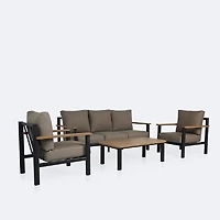Rumi Sofa Conversation Set with Coffee Table - Woodlook/Black Frame / DotBella Truffle Cushion